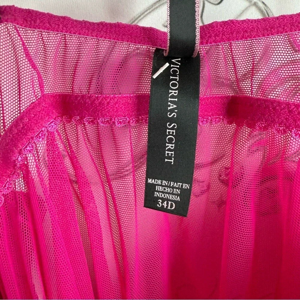 Victoria’s Secret set 2 piece rhinestone Sheer Fuchsia Babydoll matching ribbon
